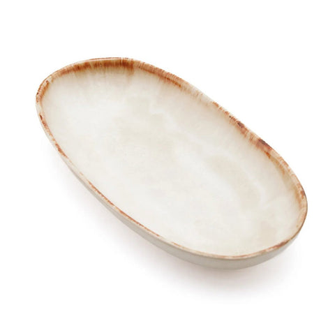Piatto Ovale da Portata in Gres Bianco e Dettagli Oro Cascais M (24 cm)