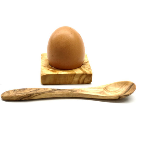 "Troué" Olive Wood Egg Cup with Matching Spoon