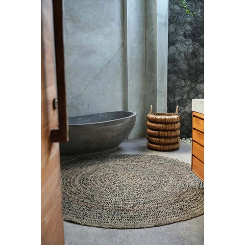 Tappeto Rotondo in Alga Marina, Rafia e Sisal – Nero Naturale (Ø 200 cm)