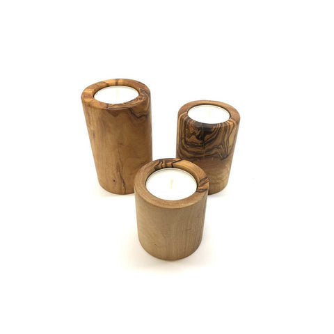 Portacandeline in Legno d'Ulivo – Set da 3 Pezzi (H 4, 6 e 8 cm)