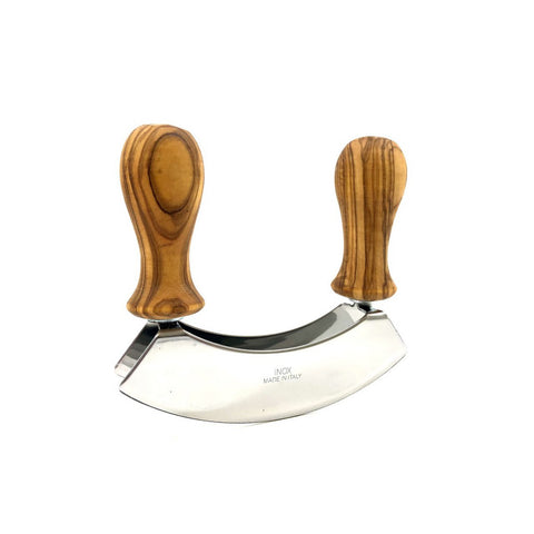Mezzaluna da Cucina a Doppia Lama in Legno di Olivo