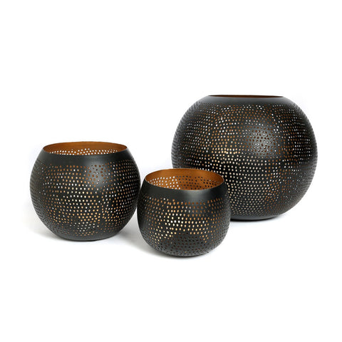 Pierced Ball Sculptural Candle Holder - Black Gold - L