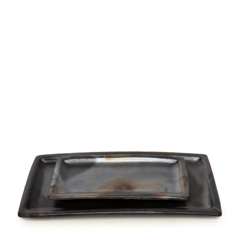 Black Terracotta Sushi Plate, L Burned