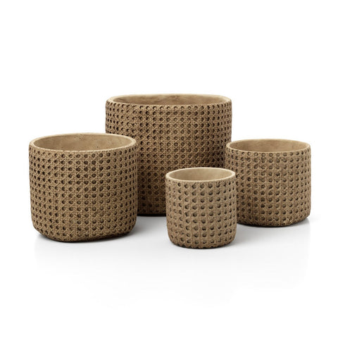 Fioriera da Interno in Cemento Effetto Intrecciato RattanRock – Naturale (Media, H 15 cm)
