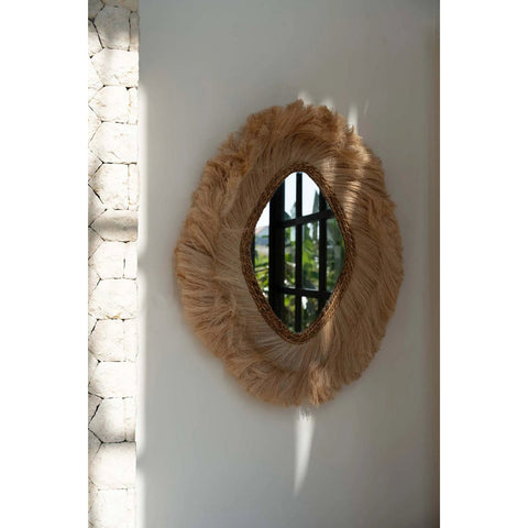 Specchio ad Arco Grande in Erba Intrecciata La Duchessa L (100x80 cm) - Naturale