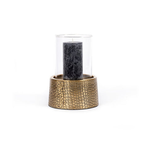 The Croco Sculptural Brass Candle Holder with Glass (Large, H 24 cm)