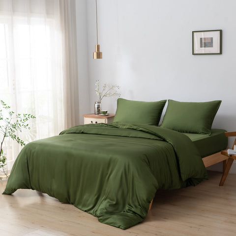 Premium 400-Thread-Count Bamboo Duvet Cover – Deep Moss / Deep Moss Green