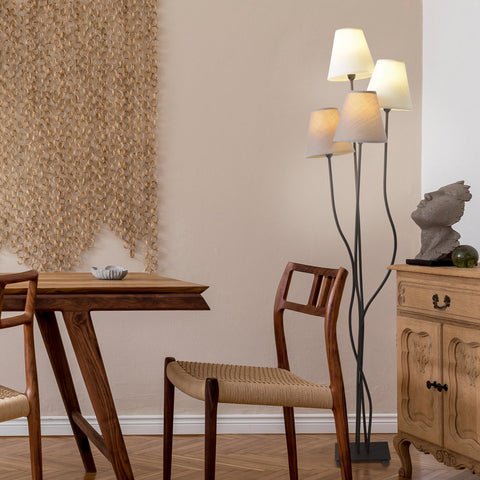 Lampada da Terra Multi-Paralume "Boho" – 4 Paralumi in Cotone Beige e Marrone (H: 138 cm)