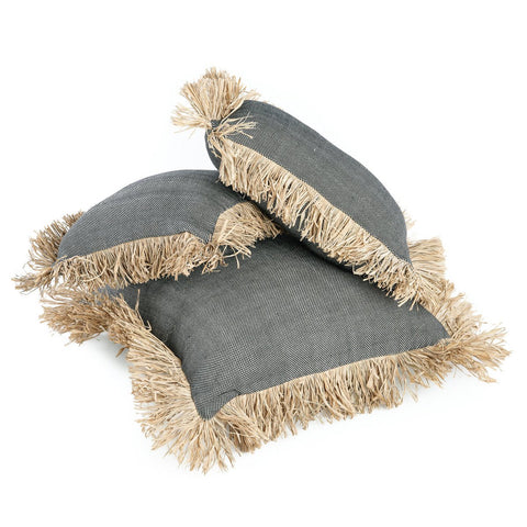 Fodera per Cuscino in Cotone e Rafia The Cotton Bonita – Nero Naturale (30x50 cm)