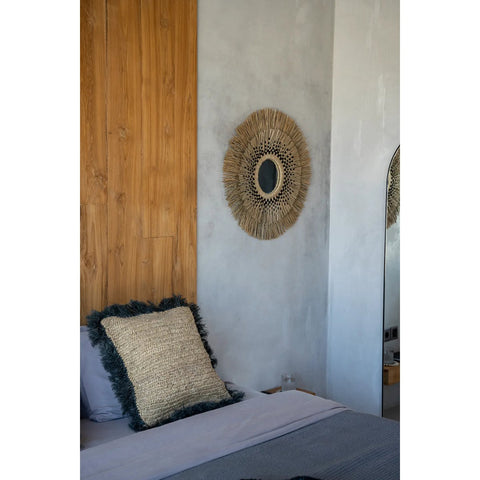 Fodera per cuscino in rafia quadrata - Nero naturale - 60x60 cm