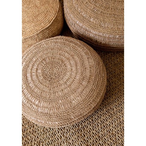 Pouf Rotondo in Rafia Intrecciata Flores (60x35 cm) - Naturale