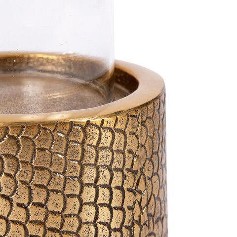 The Croco Sculptural Brass Candle Holder with Glass (Large, H 24 cm)