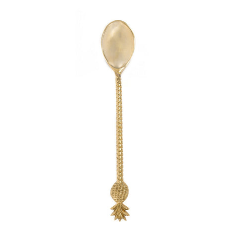 Cucchiaio da portata in ottone dorato con manico ad intreccio di corda e dettaglio finale ad ananas 22 cm