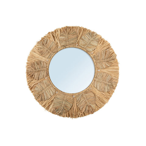 Specchio Rotondo da Parete in Rafia e Conchiglie La Palma M (60 cm)