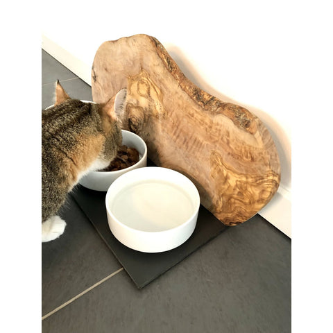 Mangiatoia per Gatti TRIO MOUNTAIN “Solo Gatti” con 3 Ciotole da 0,4 L in Legno d’Ulivo