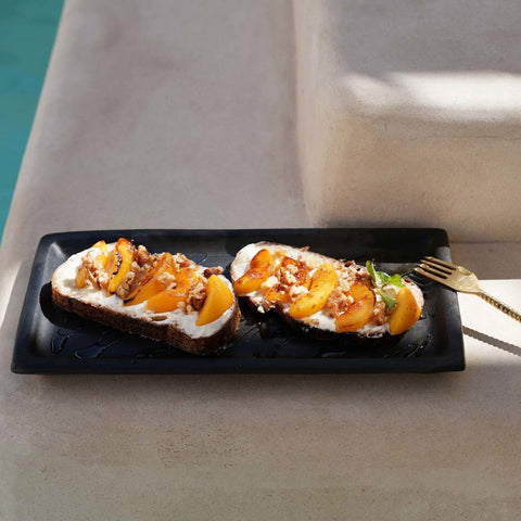 Black Terracotta Sushi Plate, L Burned